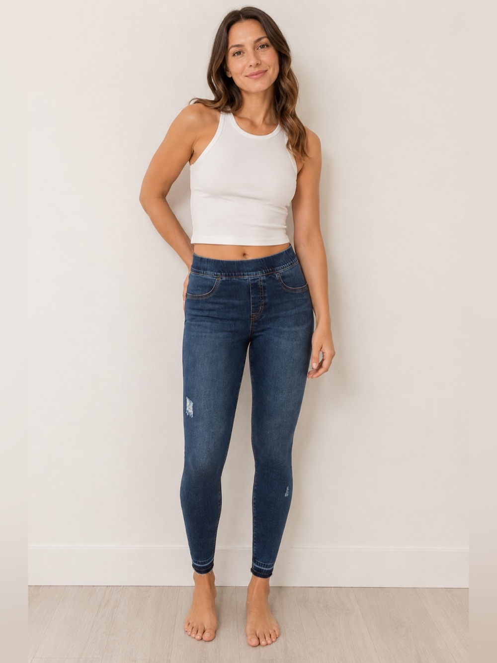 SPANX High Rise Distressed Skinny Jeans Raw Hem Small Minimalist Casual Slimming